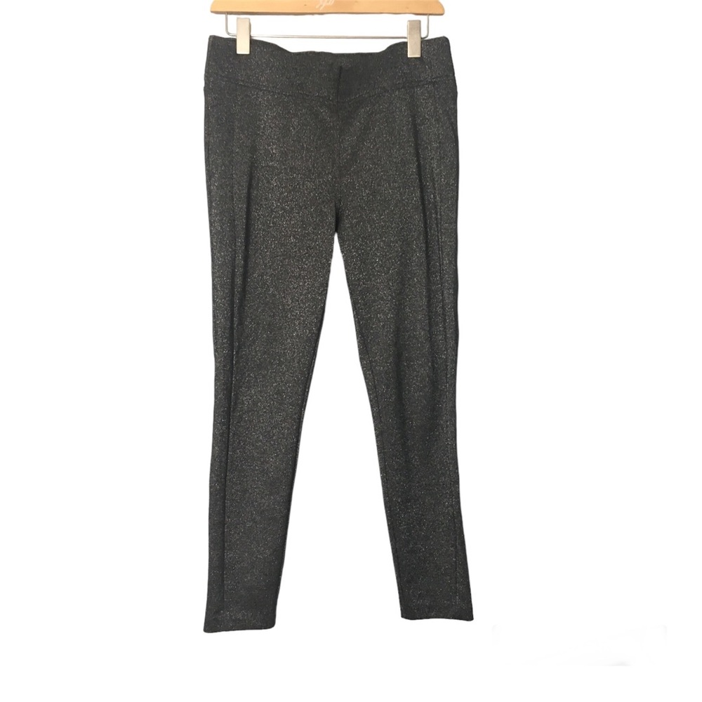 Loft Black/ Silver Stretch Pull-on Leggings Career Casual Ankle Pants L